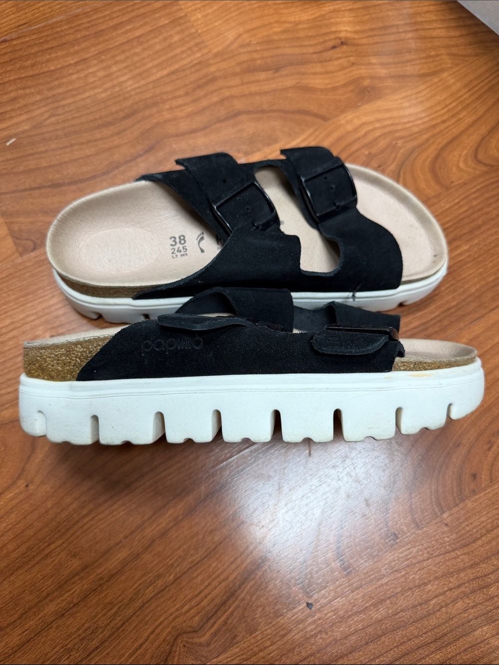 Papillio Black Suede Double-Buckle Slide Sandals 8